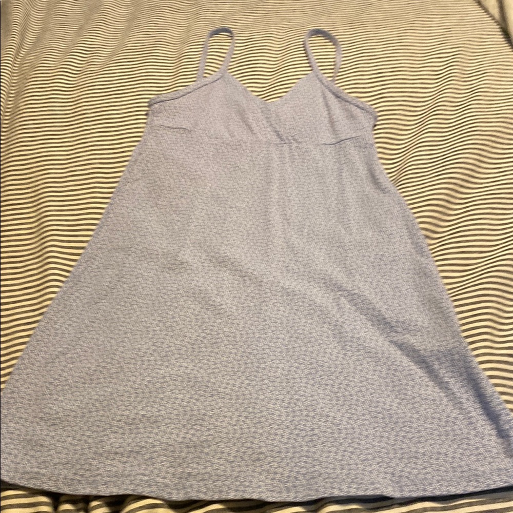 Periwinkle knit sundress with white flower print
